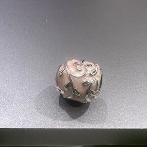 Pure silver fine engraved light pink enamel charm / like new